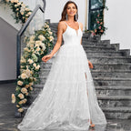 Summer new mesh dress V-neck back tie solid color elegant and graceful dress