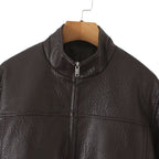 Long Sleeve PU Leather Zipper Lapel Loose Cropped Women's Jacket
