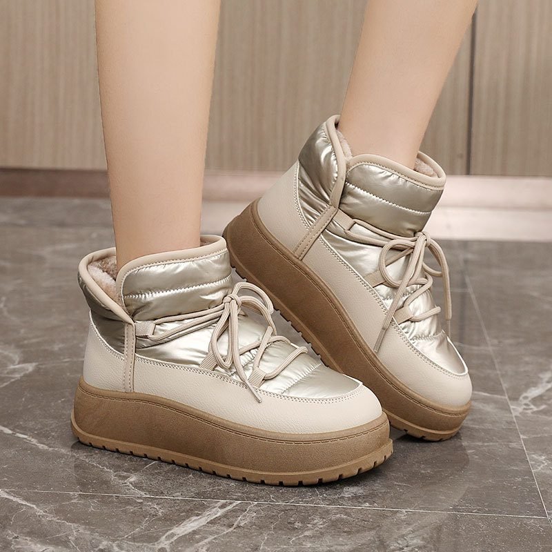 Women's Shoes New Winter Warm Fleece Lined High Top Thick Sole Elevated Cotton Shoes