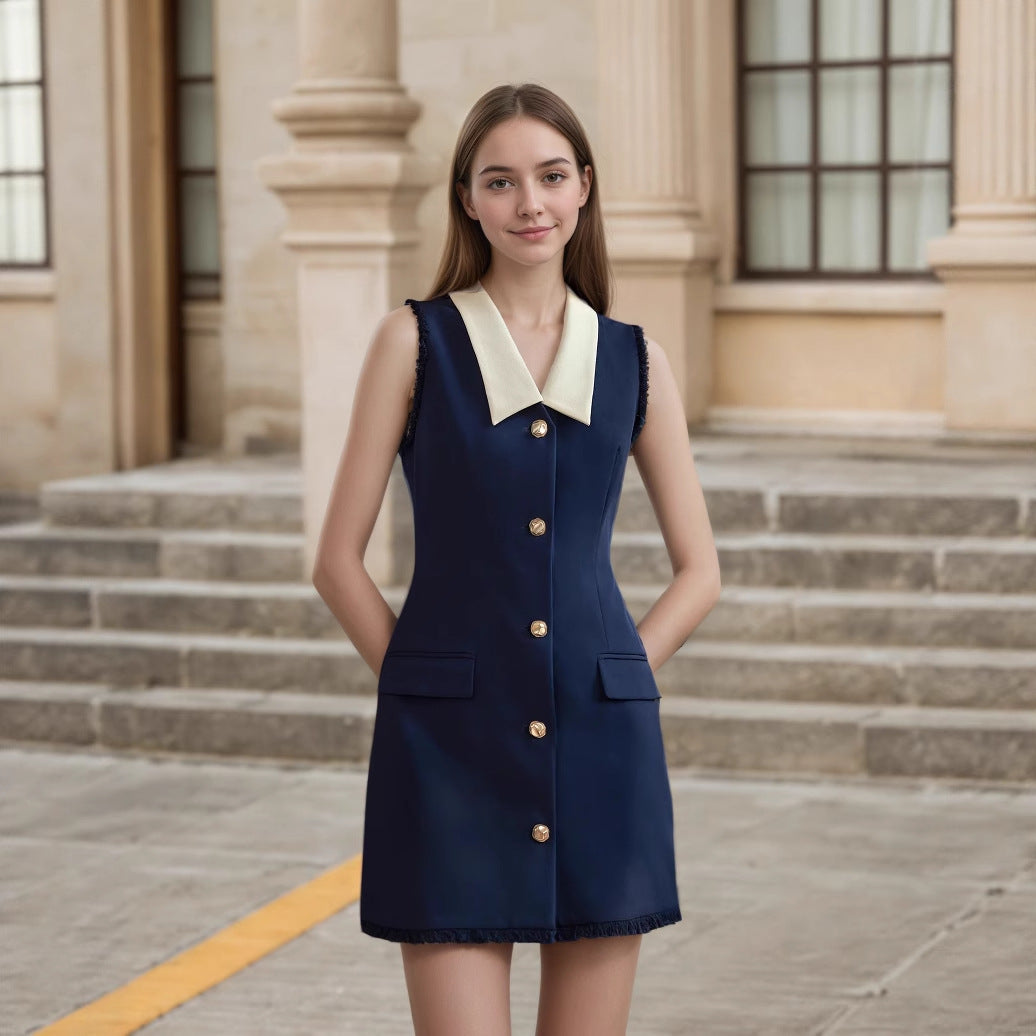 Gold button sleeveless dress