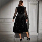 Velvet Dress with Lace Splicing Long SleeveWomen's Fashion Dress