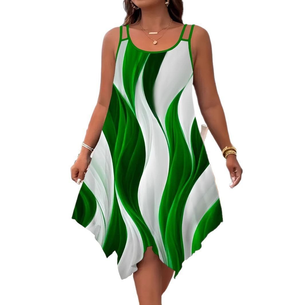 Printed Sleeveless Double Shoulder Strap at Hem A-line Dress for Women Plus Size