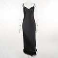 Satin Open Back Slit Long Dress