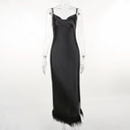 Satin Open Back Slit Long Dress