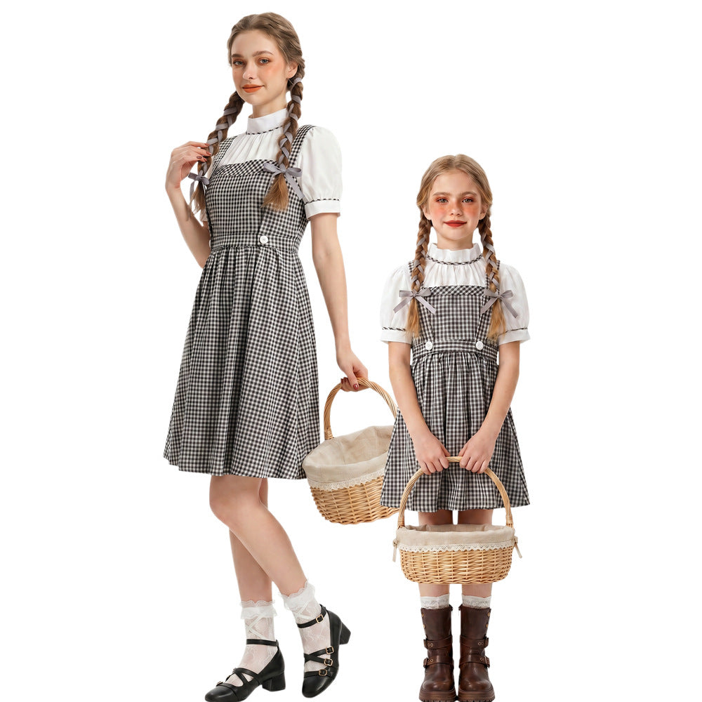 Black and White Checkered Overall Dress Set