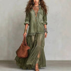 Vintage Denim-like Long Dress Casual Style