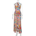 Chic Printed Halter Tie-Back Backless Casual Fashion Bodycon Dress
