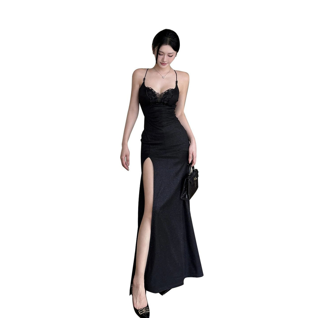 Sexy lace patchwork camisole evening dress for women