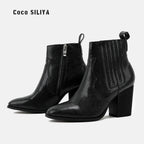 Large Size Short Boots British Style Martin Boots Thick With High Heel Pointed And Naked Boots Snakeskin Pattern