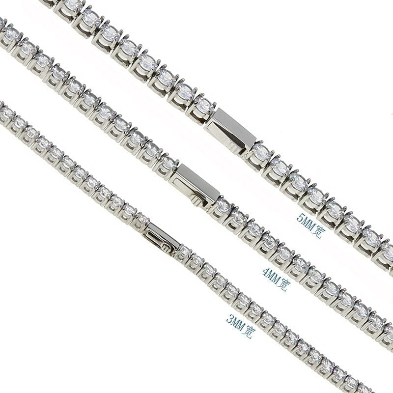 Stainless Steel 316 Polished Spring Ring Tennis Necklace for Men and Women, Fashionable Titanium Steel with Zirconium Stone Jewelry