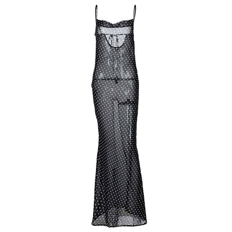 Suspender Dress Mesh Back Lace-Up