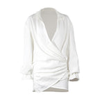 Long Sleeve White Shirt Deep V Linen Dress