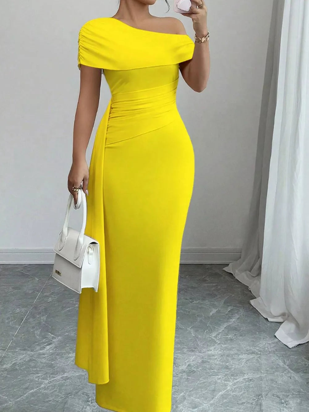 One-Shoulder Ruched Maxi Dress