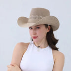 Vintage Solid-Color Felt Cowboy Hat for Women