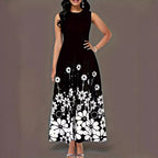 Printed Sleeveless Loose Round Neck Simple Elegant Dress