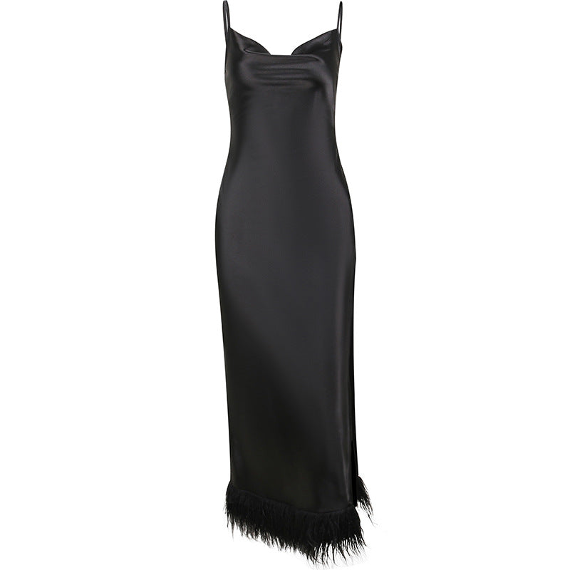 Satin Open Back Slit Long Dress