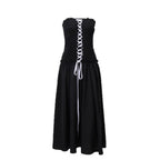 Strapless A-Line Tie-Waist Long Black Dress