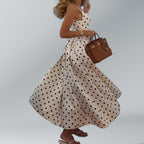 White Polka Dot Belted Strap Long Dress