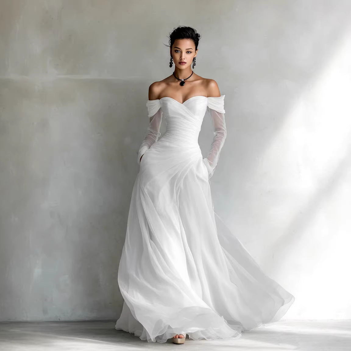Mesh strapless long dress