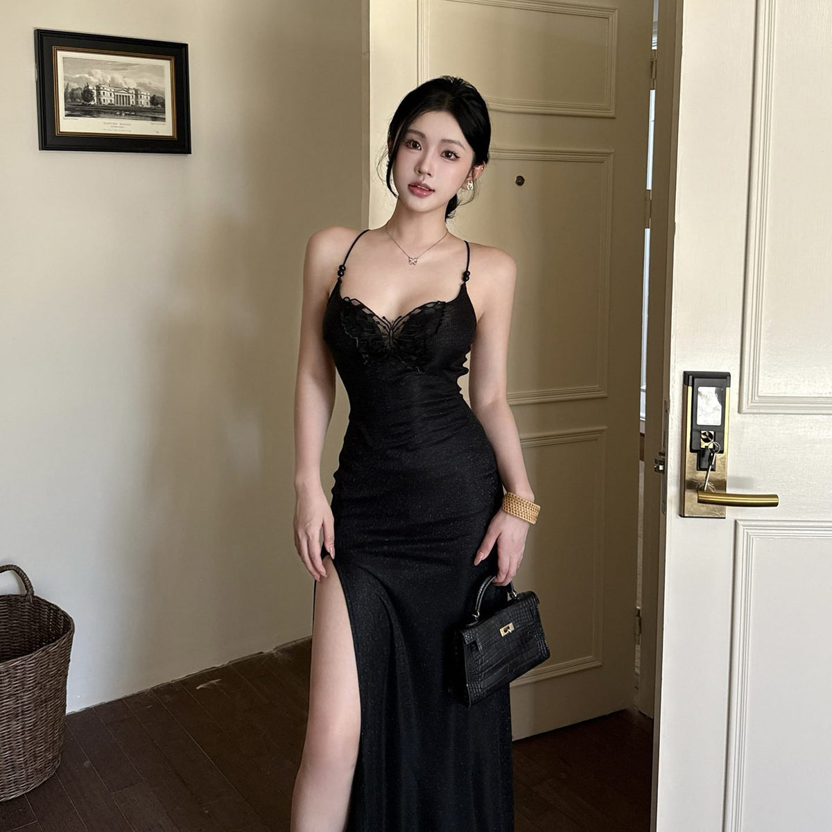 Sexy lace patchwork camisole evening dress for women