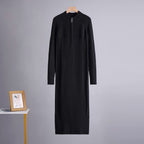 Half zip half high neck mid length skirt