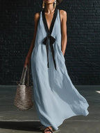 V-neck Strapless Sleeveless Resort-Style Long Simple Elegant Dress