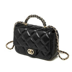 Metal chain diamond grid handbag