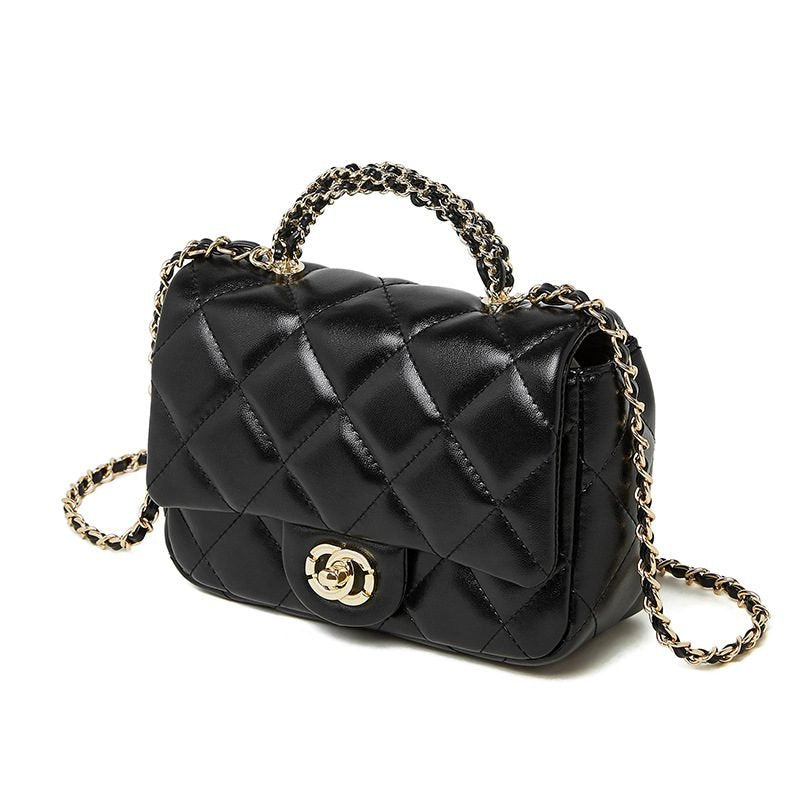 Metal chain diamond grid handbag
