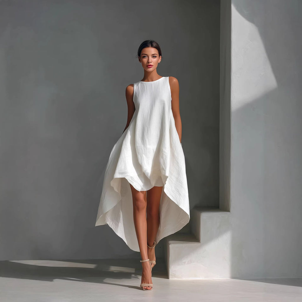 Long Dress for Women Sleeveless Casual V Front Short Back Long Design