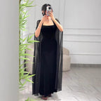 Velvet Backless Sequined Evening Dress