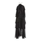 Splicing lotus leaf edge skirt with hanging neck and exposed back design long dress for women