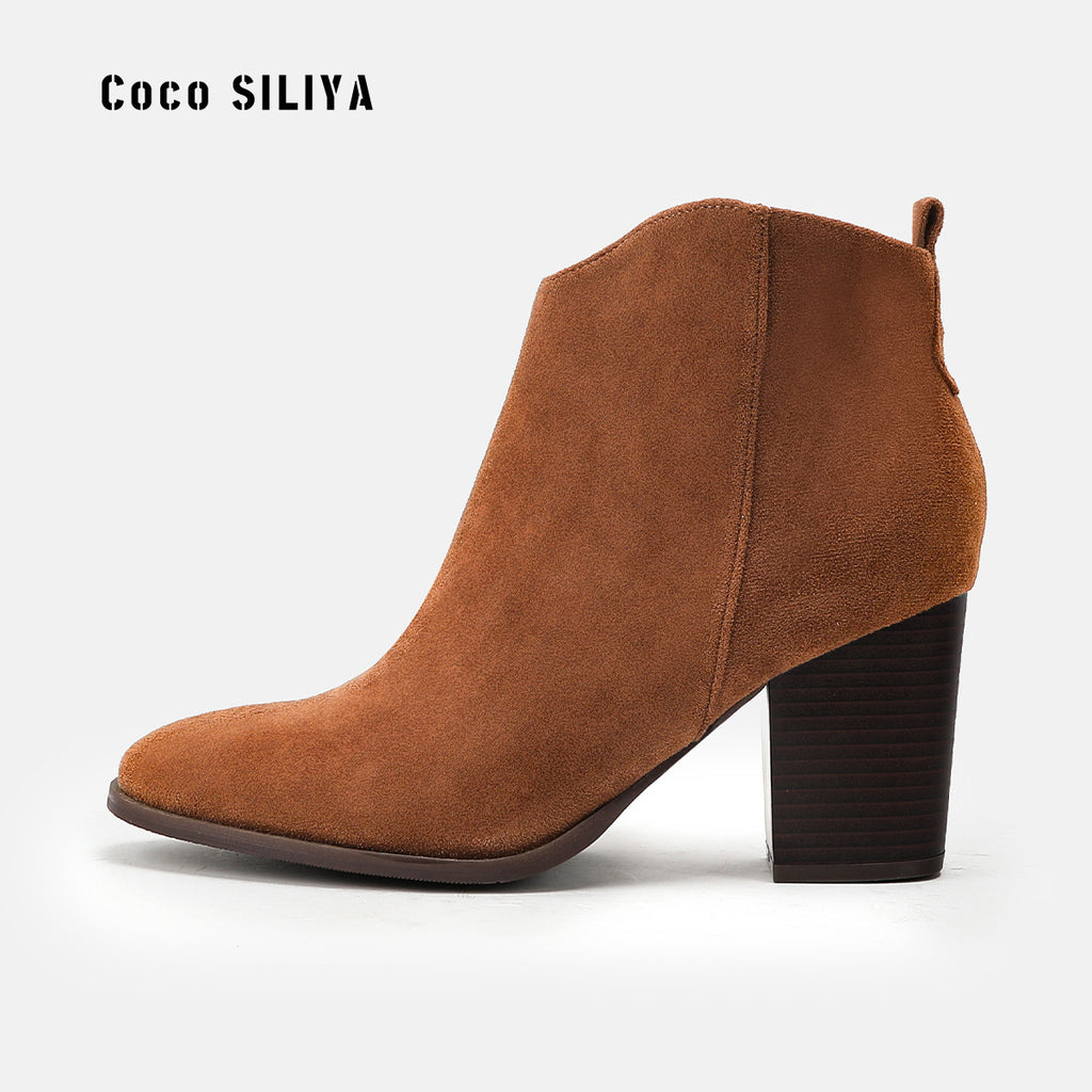 Autumn and Winter New Martin Boots Women's Fashion Suede Short Boots Thick Heels Boots Large Size