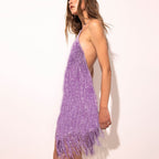 Strappy Back Fringe Evening Dress
