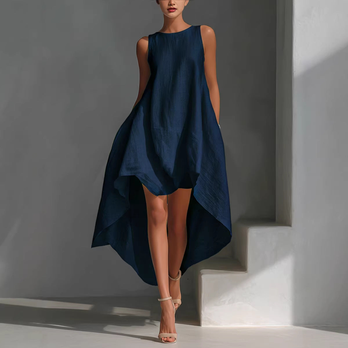 Long Dress for Women Sleeveless Casual V Front Short Back Long Design