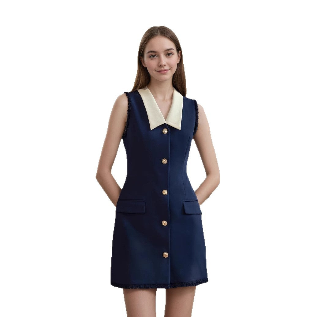 Gold button sleeveless dress