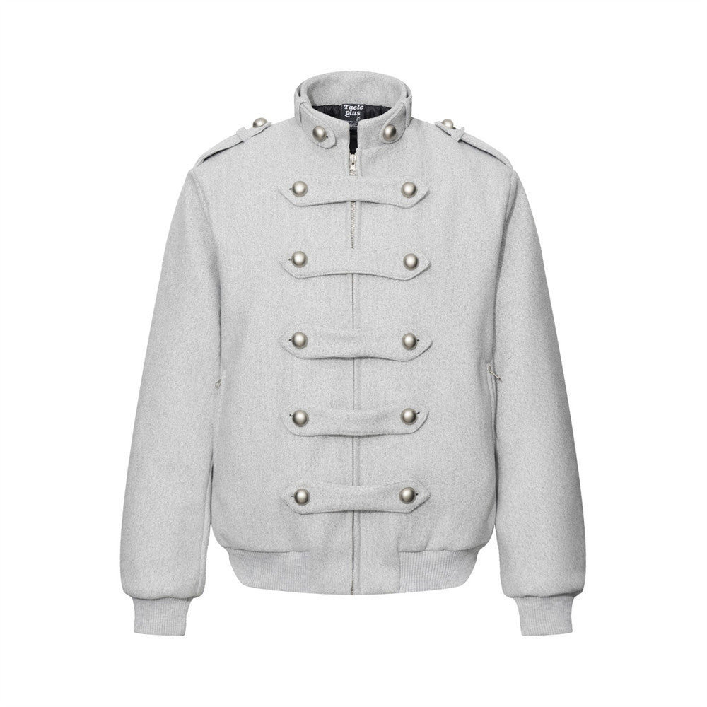 Men's Streetwear Double-Breasted Stand Collar Padded Jacket Oversized Casual Coat