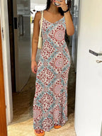 Printed Strapless Backless Maxi Dress