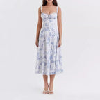 Women's floral lace-up halter back high slit suspender dress Holiday style dress