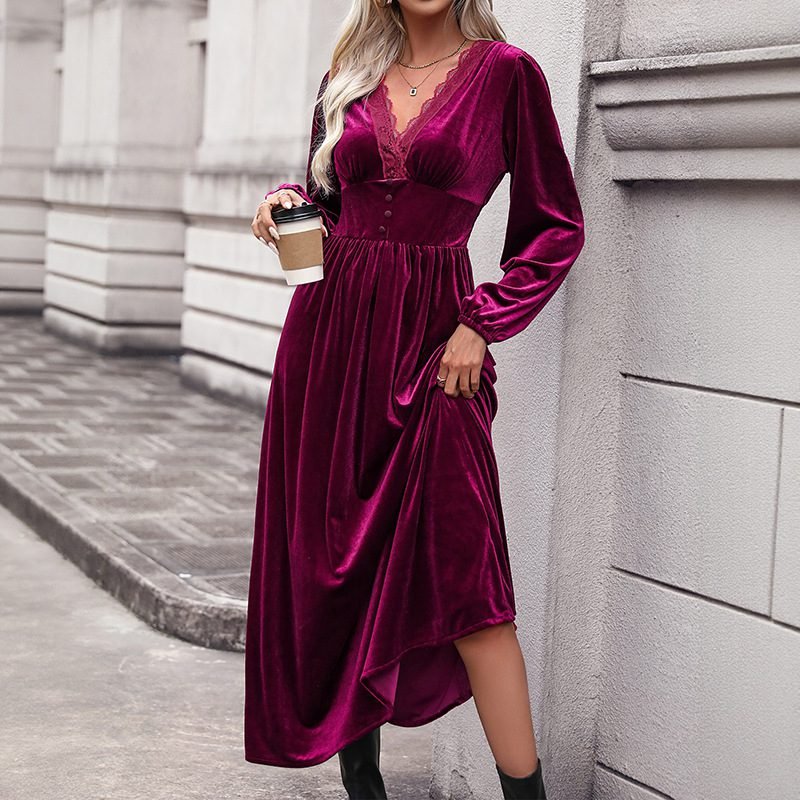 Long Dress with Lace Details Long Sleeve Formal Occasion Dress