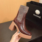 Platform Ankle Boots Woman Shoes Stretch Wool Leather Simple Brand Sock Boots High Heel Autumn Winter Warm Boots