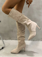 Pleated Pull-On High Heel Boots