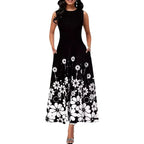 Printed Sleeveless Loose Round Neck Simple Elegant Dress