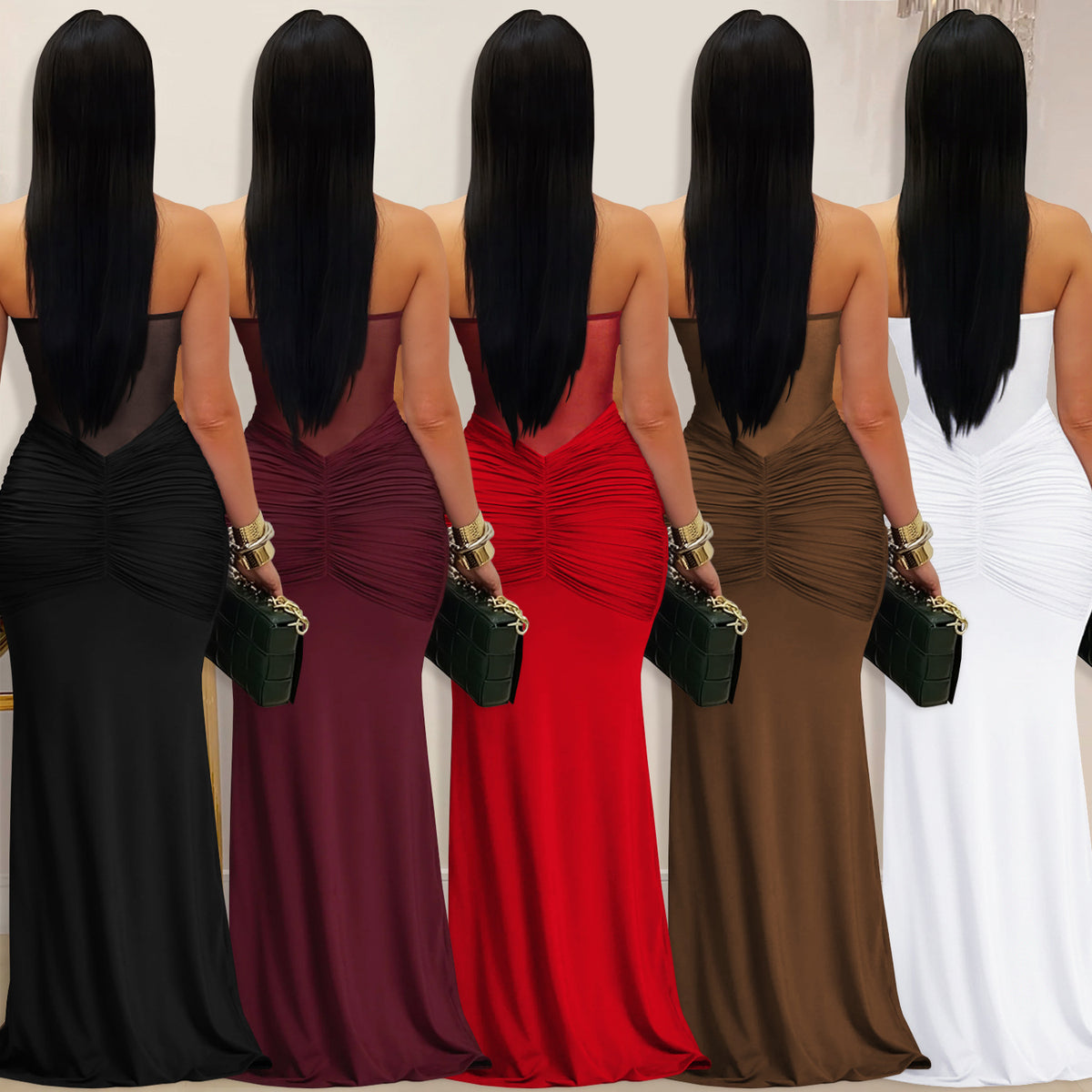 Sheer Mesh Halter Tie-Back Dress