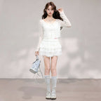 Long Sleeve Cardigan with Strap Dress, Summer Sheer Bolero with Ruffles