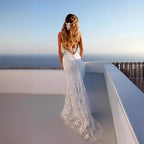 Elegant V-Neck White Strap Long Evening Gown