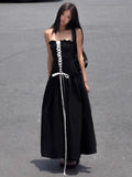Strapless A-Line Tie-Waist Long Black Dress