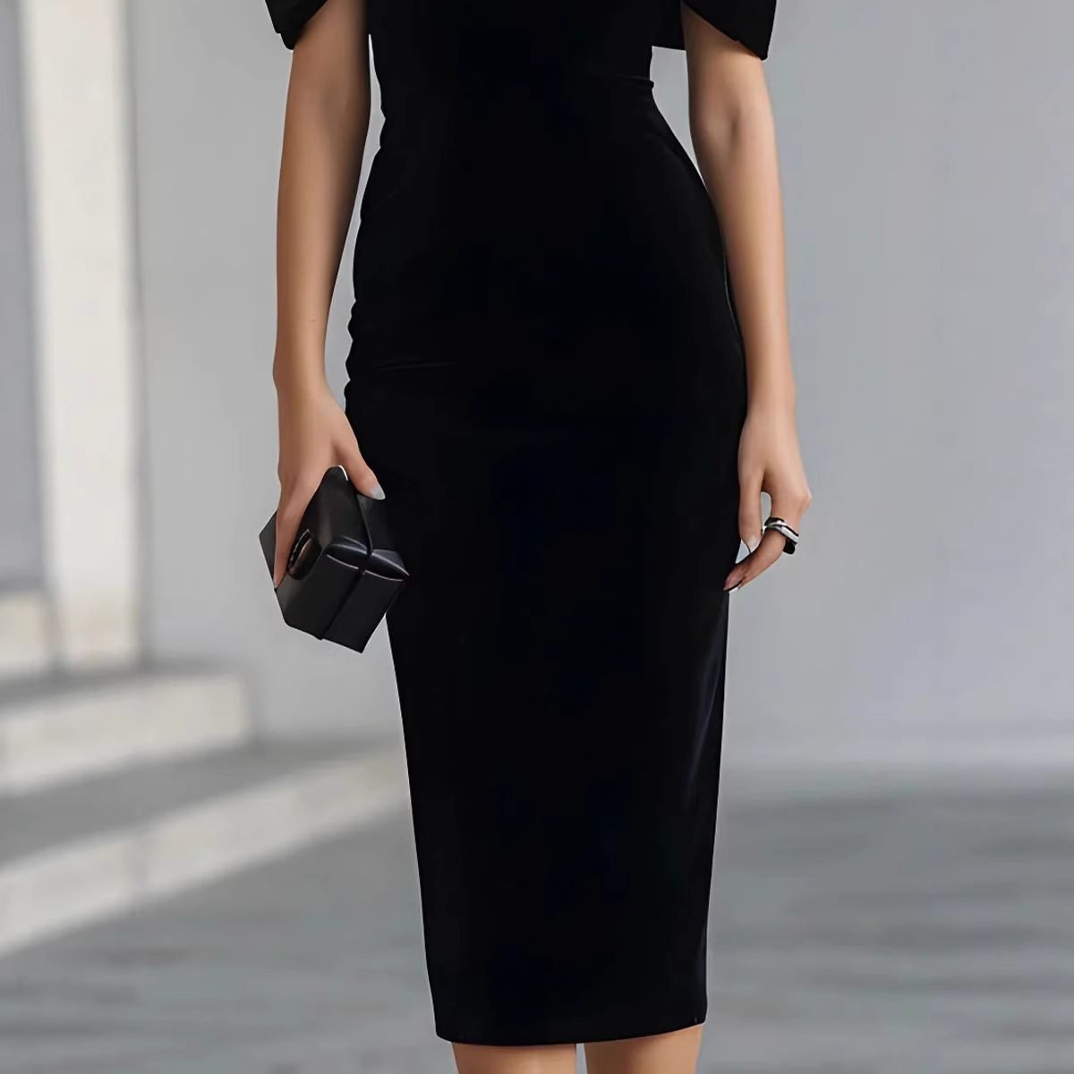 Chic Office Women's One-Shoulder Off-the-Shoulder Velvet Dress with Gold Thread