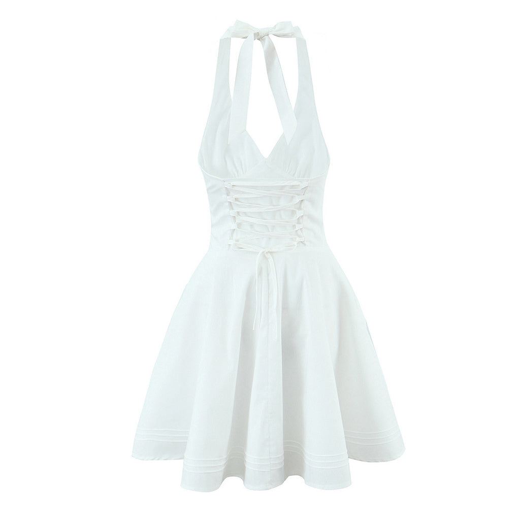 Deep V-neck chic back strap dress