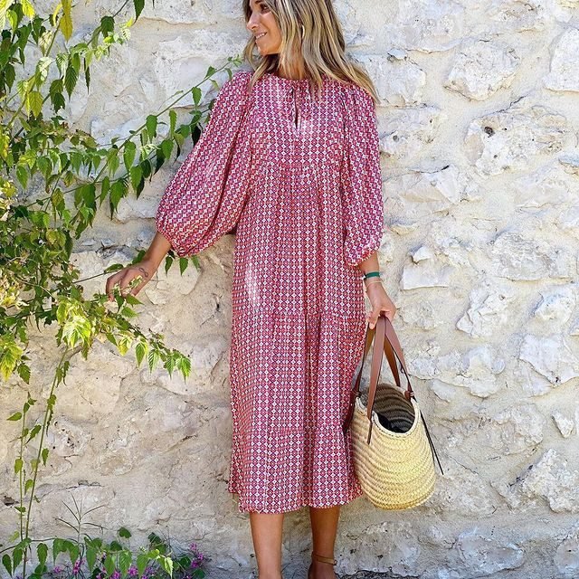 Bohemian Print Long Sleeve Maxi Dress for Women Fashion Spring Style Flowy Long Dress