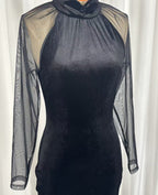 Elegant Long Sleeve Sheath Dress with High Neck and Mesh Overlay for Formal Evening Wear